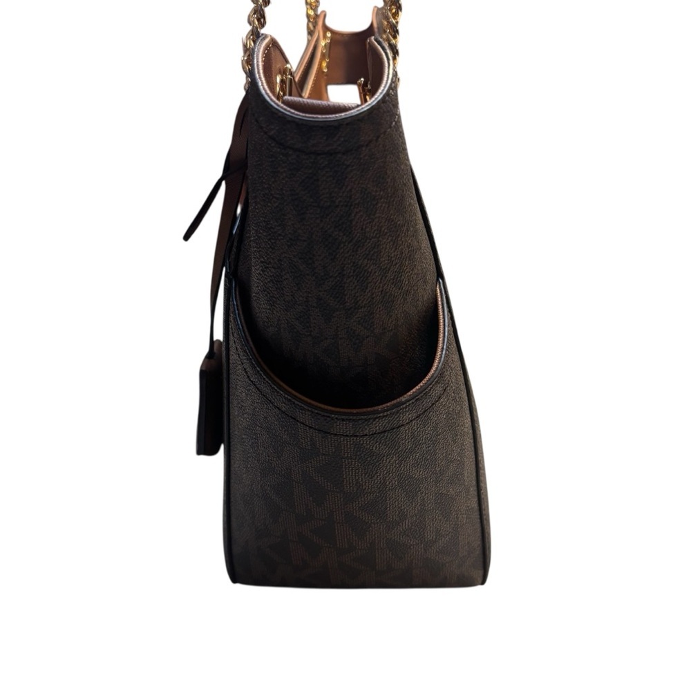 NWT Michael Kors Bag Jet Set Travel Large Chain Shoulder Tote Brown Gold Accents - Picture 4 of 16